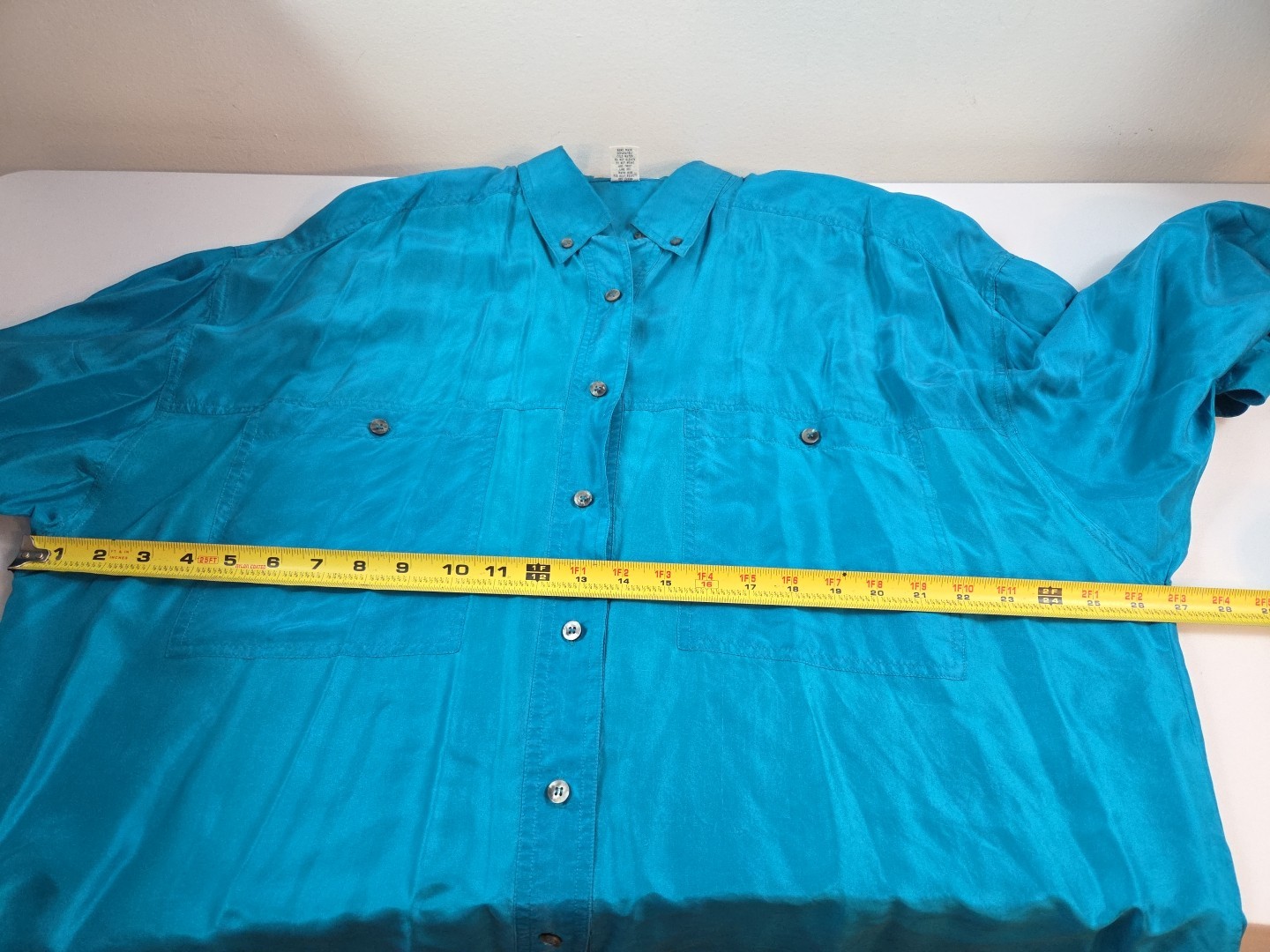 Vintage Compagnie Internationale Express 100% Silk L/S Top Blue/Teal Size Large