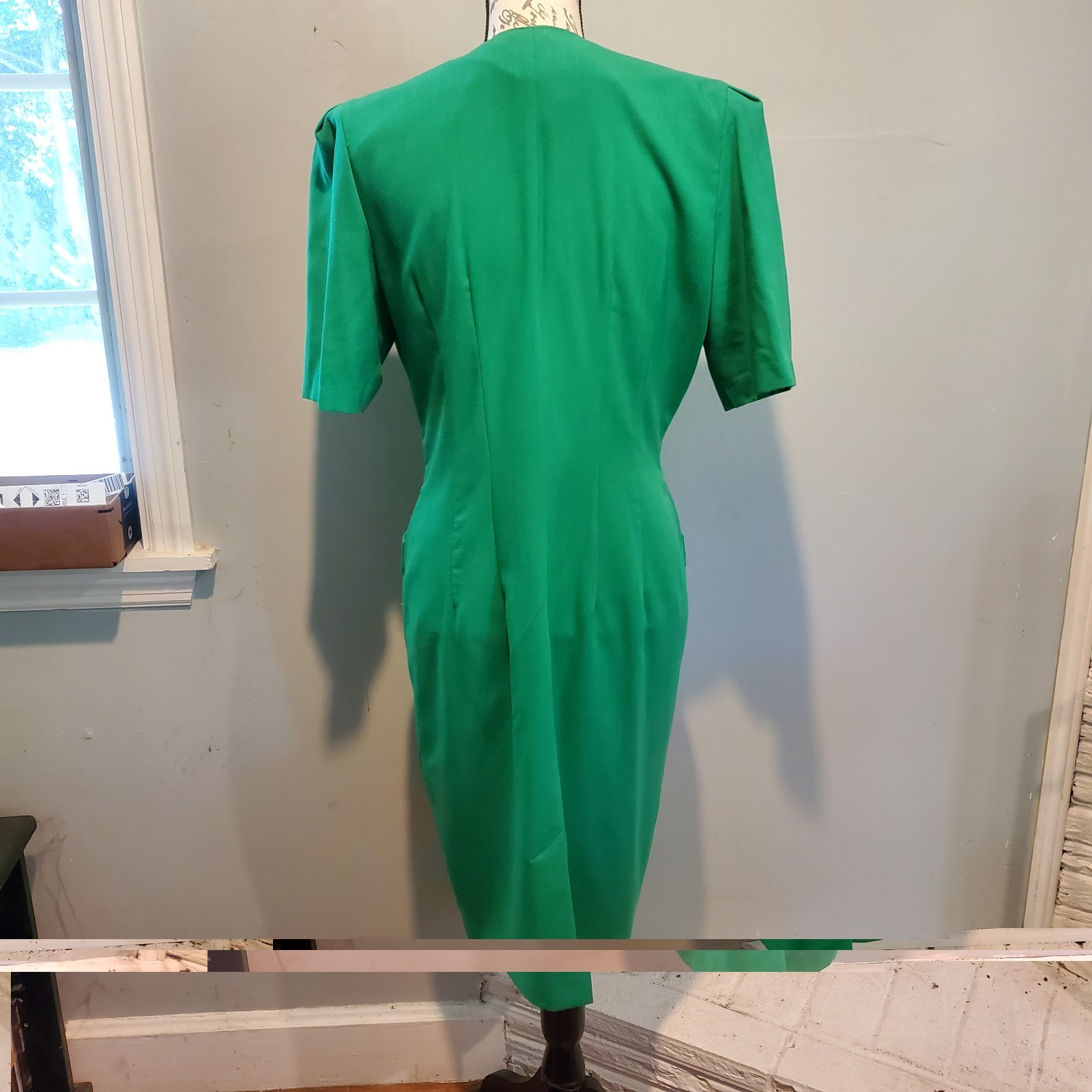 Vintage 80s Danny & Nicole Asymmetric Tuxedo Blazer Dress Green Midi Sz8