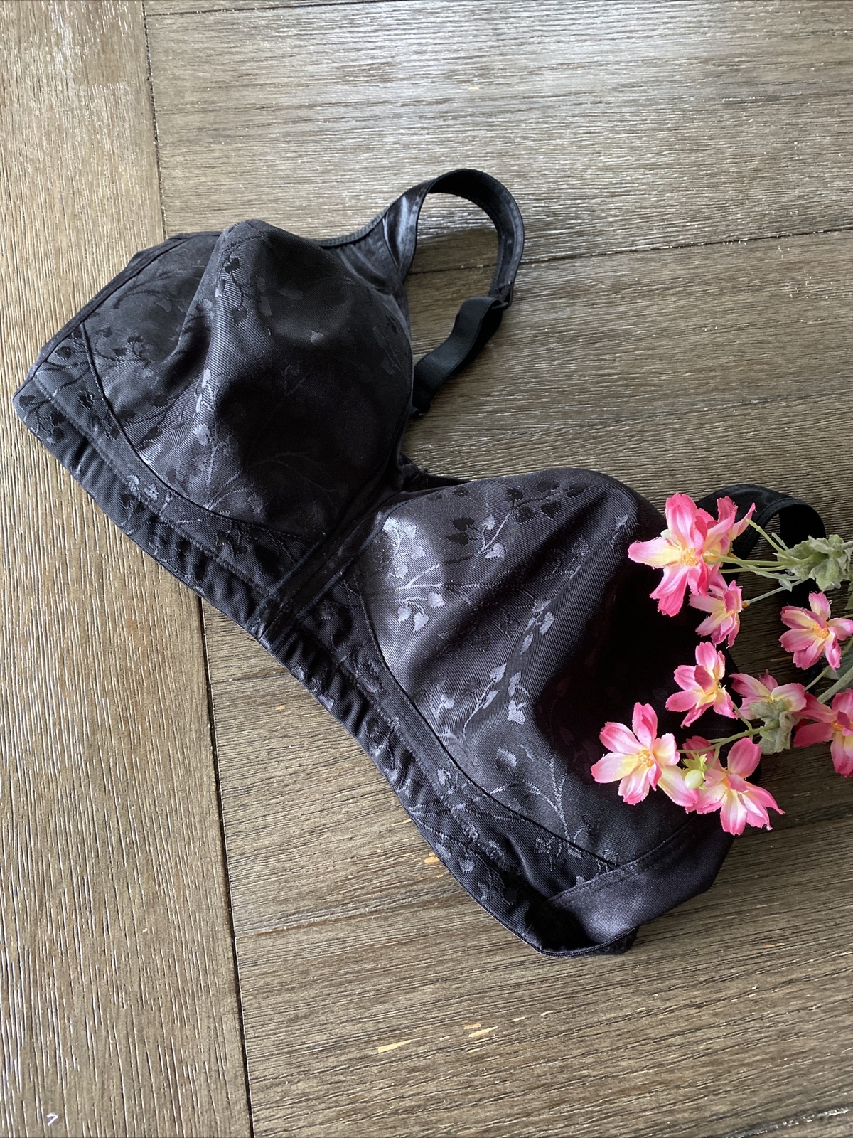 Vintage Black Floral Platex 18 Hour Bra 42 D