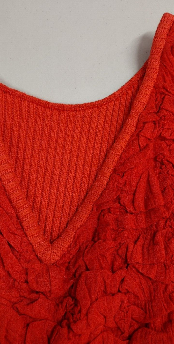 Orange Red Sweater Top 80s Evening Wear Couture Disco Club High Fashion M / L