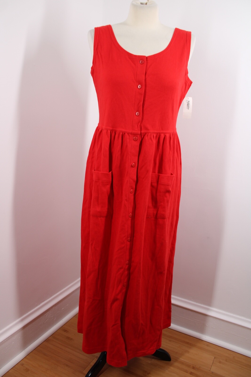 Vtg 80s NWT Rafaella M Petite Red Cotton Button-Front Tank Maxi Dress Jumper
