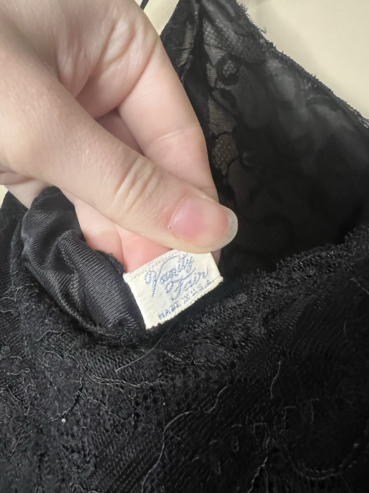 Vintage Vanity Fair Black Lace Satin Slip Nightgown Dress Small Made In USA
