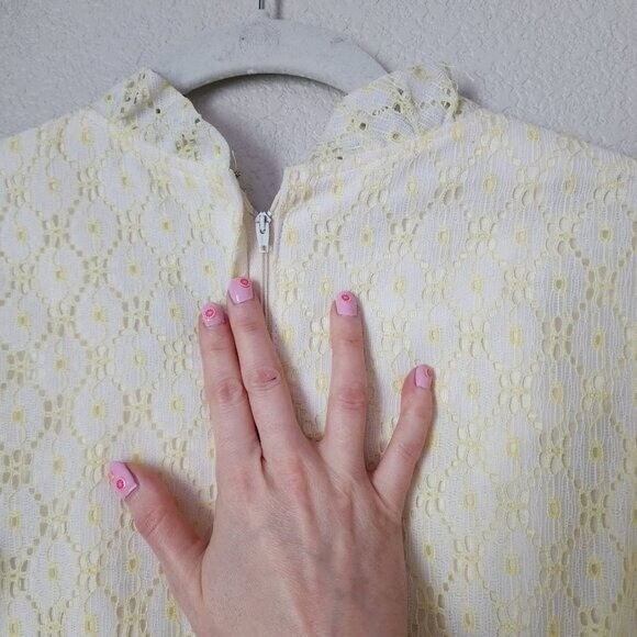 VINTAGE 70’s union made butter yellow white eyelet floral maxi dress size 5