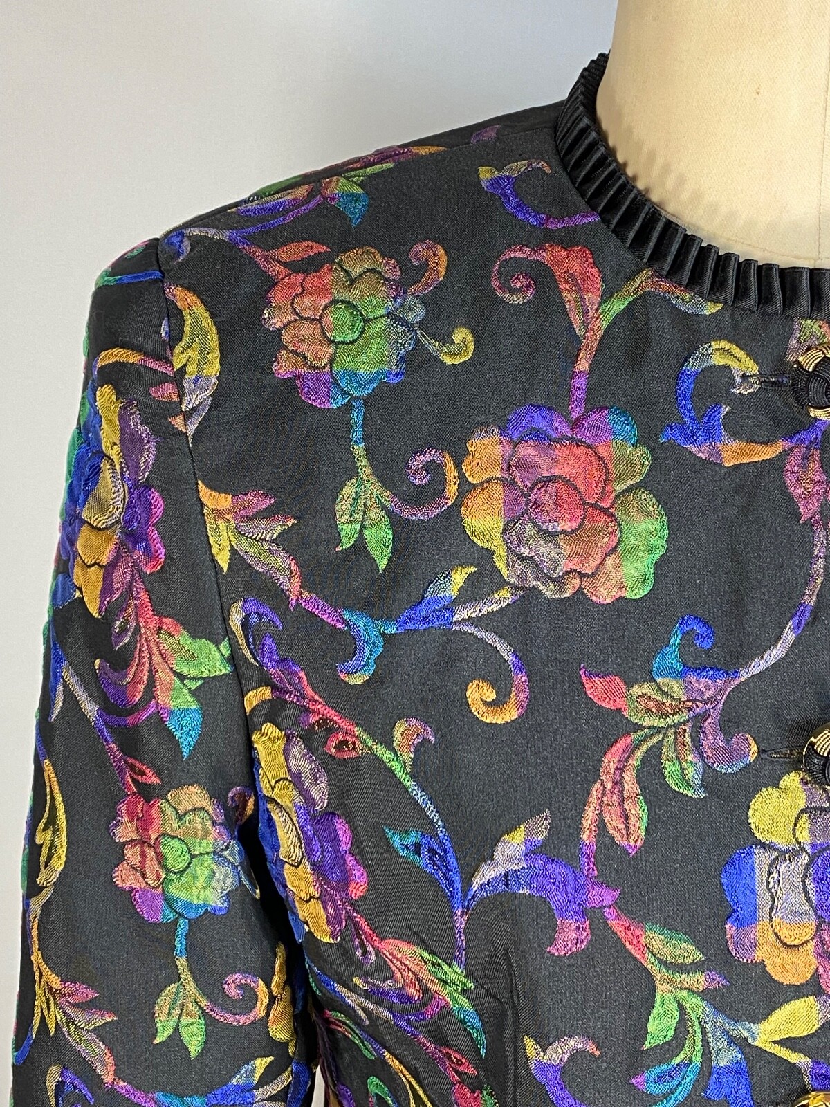 Vintage 1980’s-1990’s rainbow-check-floral print waspy preppy jacket DON CASTER