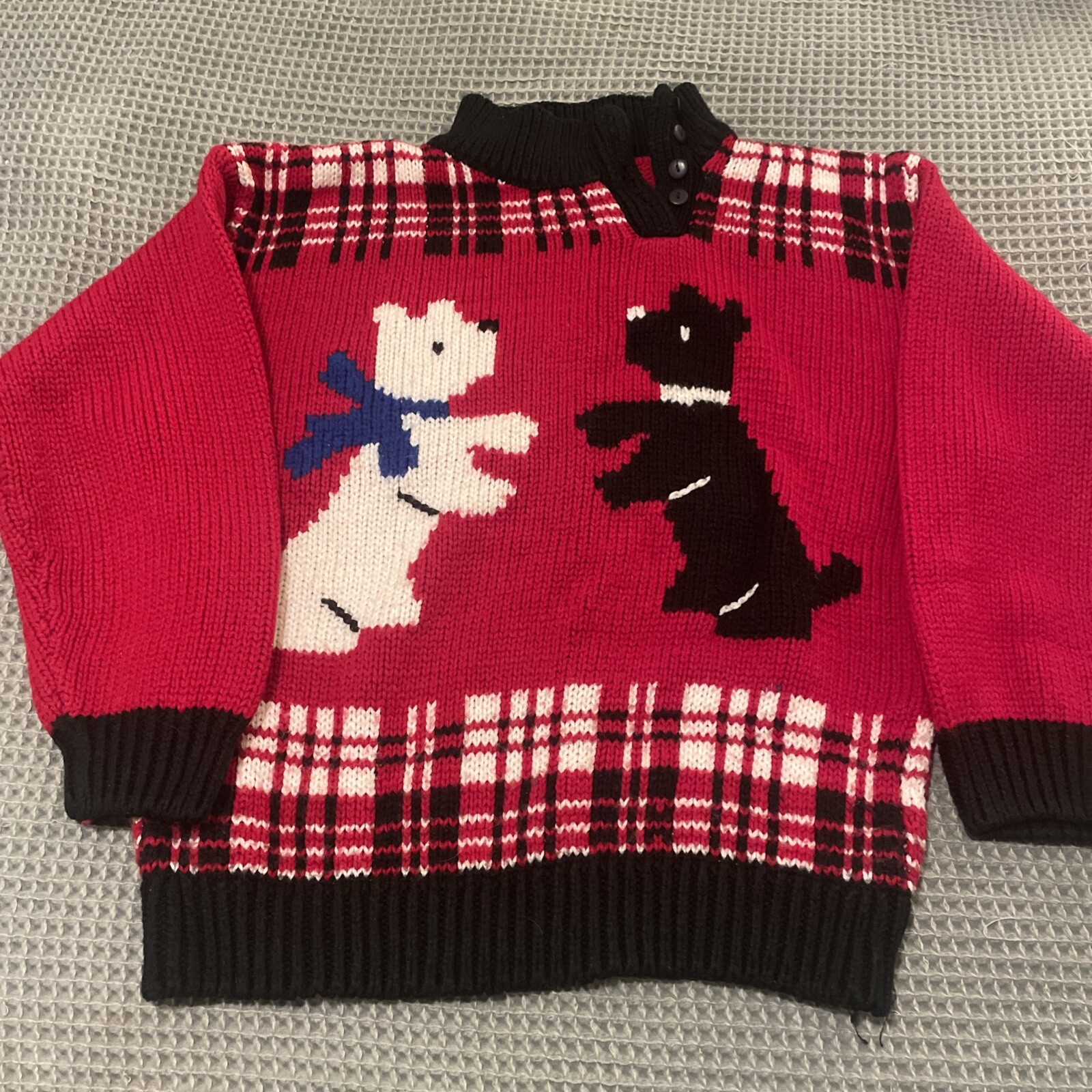 Vtg Hasting & Smith White Westie & Black Scottie Dog Scottish Terrier Sweater L