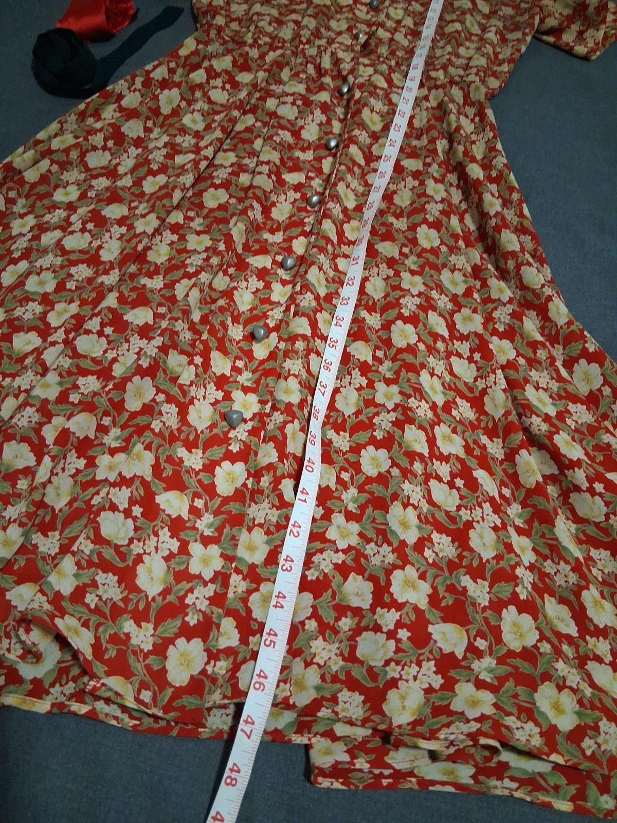 Vtg Warren Saks Fifth Ave Long Dress 10 Floral Buttons Relaxed A-line Short Sl.