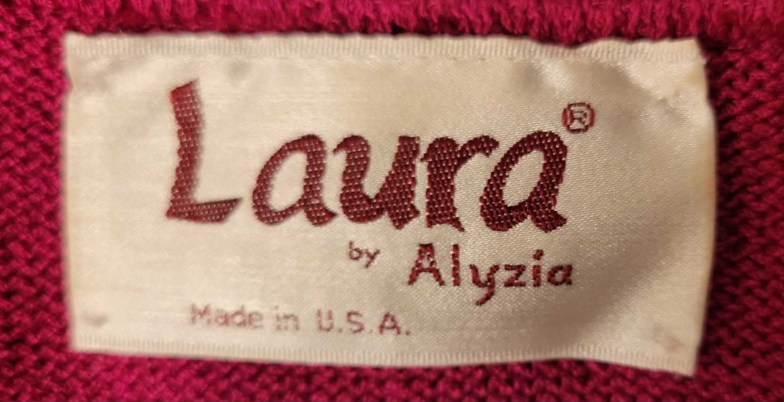 Vtg Knit Skirt Suit Lg 2Pc Laura Alyzia 70’s Fushsia Sweater Shoulder Pad USA