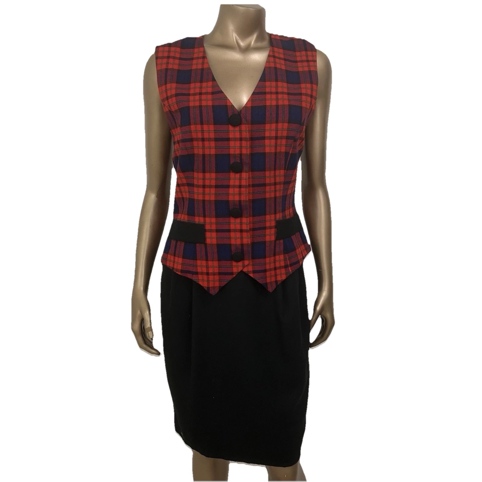 VTG 80s Red Tartan Plaid Jumper Vest Dress Sz 4 Preppy Academia Goth School Girl