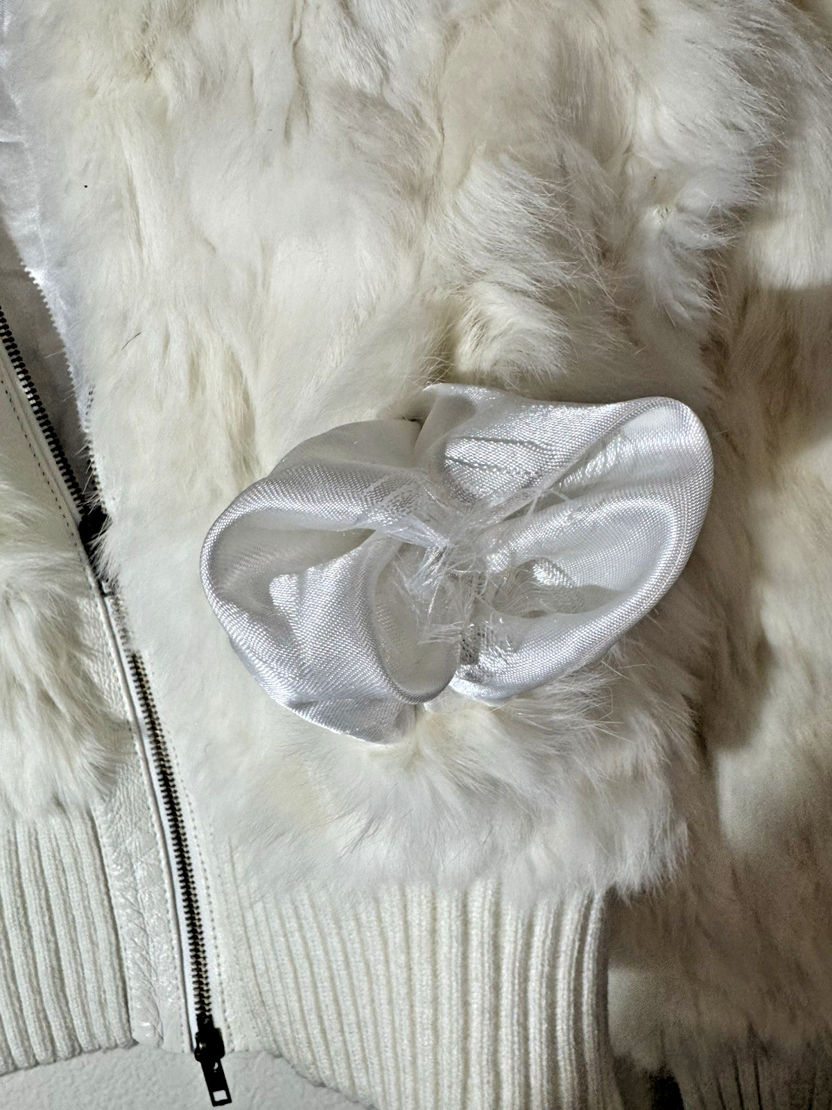 BRODY Real Rabbit Fur Jacket Womens L White Cream Y2K Cropped Bomber Vintage