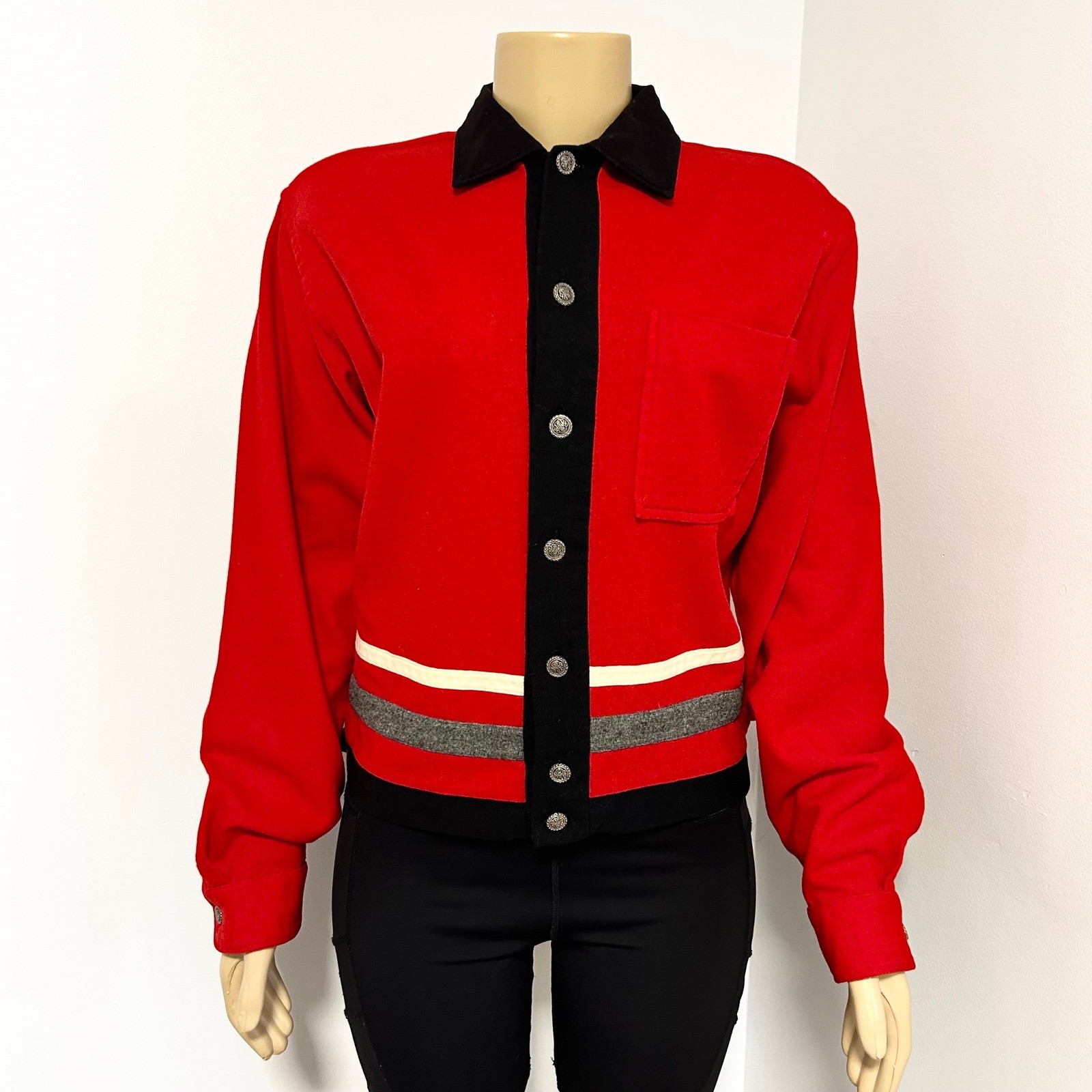 Vintage Puritan Aquawool Red Virgin Wool Button Front Jacket Striped Size M