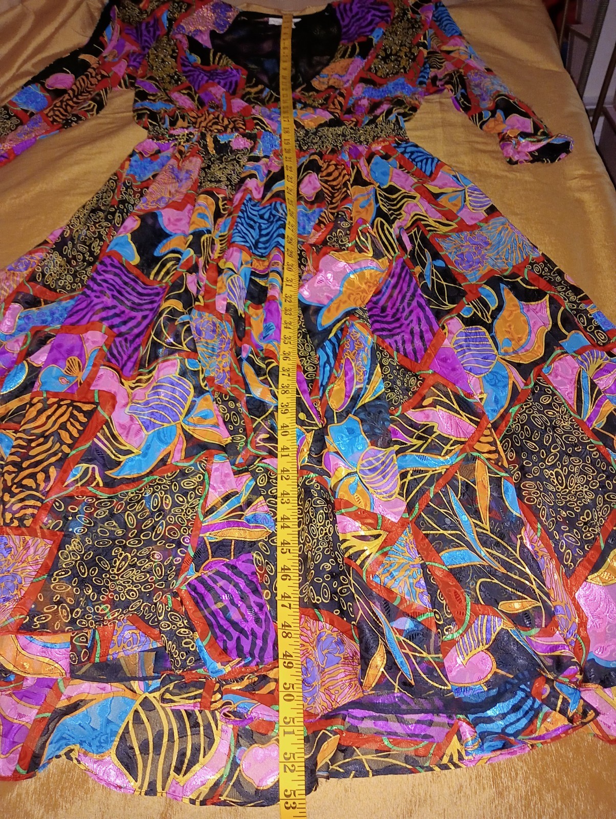 Vintage Diane Freis Georgette Maxi Dress purple turquoise black vibrant Boho