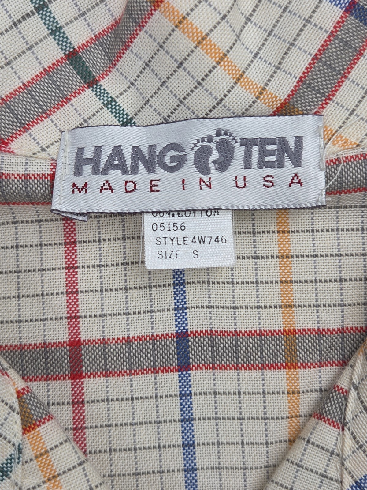 Vintage HANG TEN 1970s 80s Plaid Surf Skate Yoked Long Sleeve Logo Feet Size S