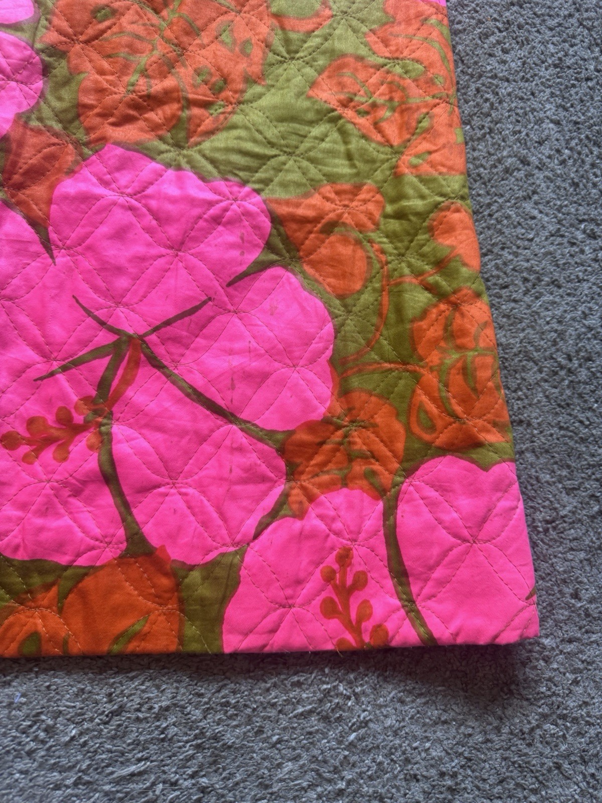 Vtg 60s 70s Phil Rose of California Quilted Maxi Skirt Pink Hibiscus Tiki Retro