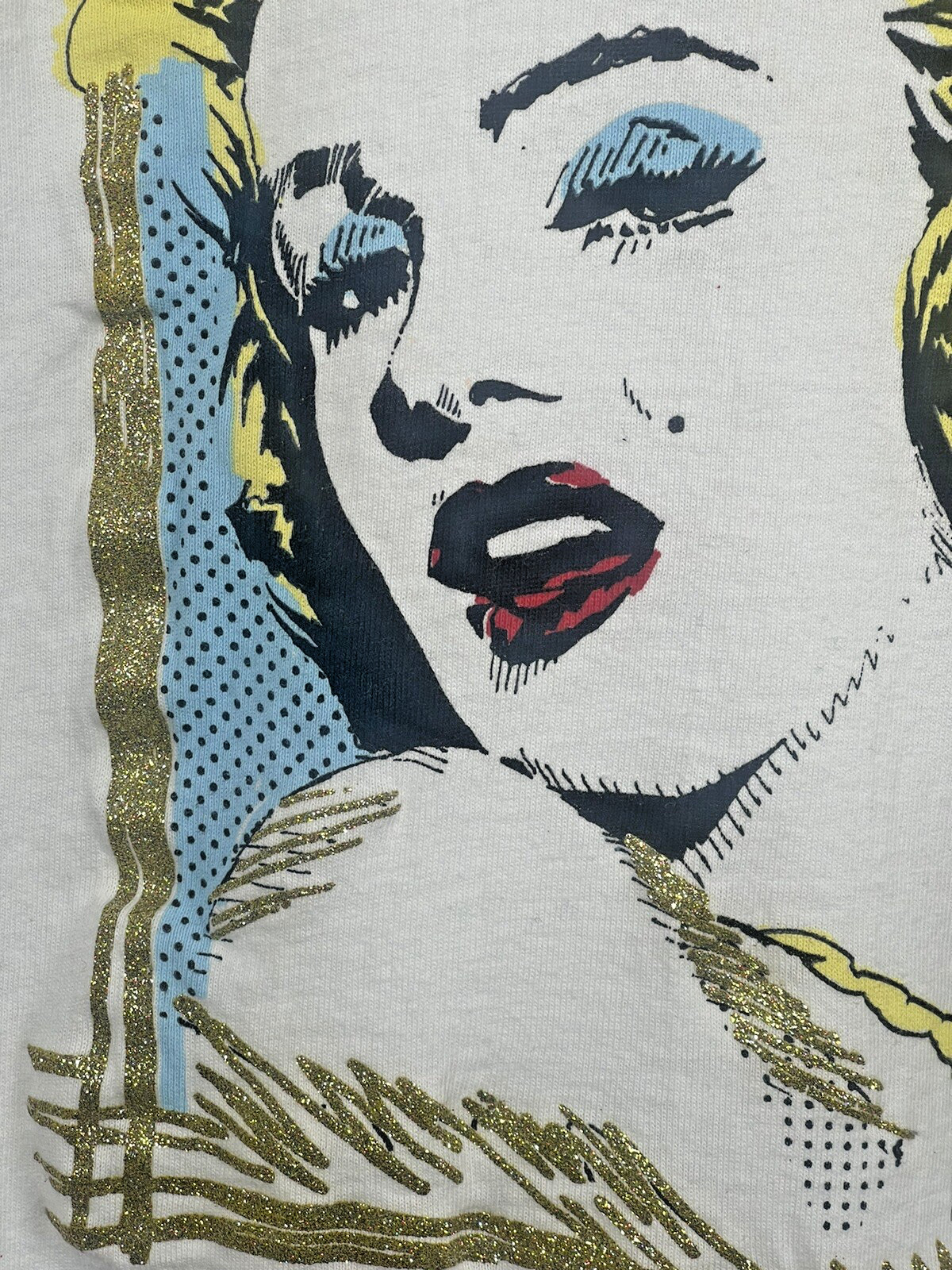 VTG Y2K US Large Diamond Dust Marilyn Monroe White Graphic T-Shirt 90’s Grunge