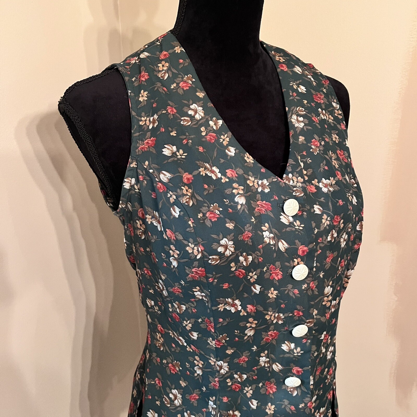 Vtg KNAPP STUDIO 90’s Sleeveless Button Down Blouse Hunter Green Floral Sz 7 Y2K