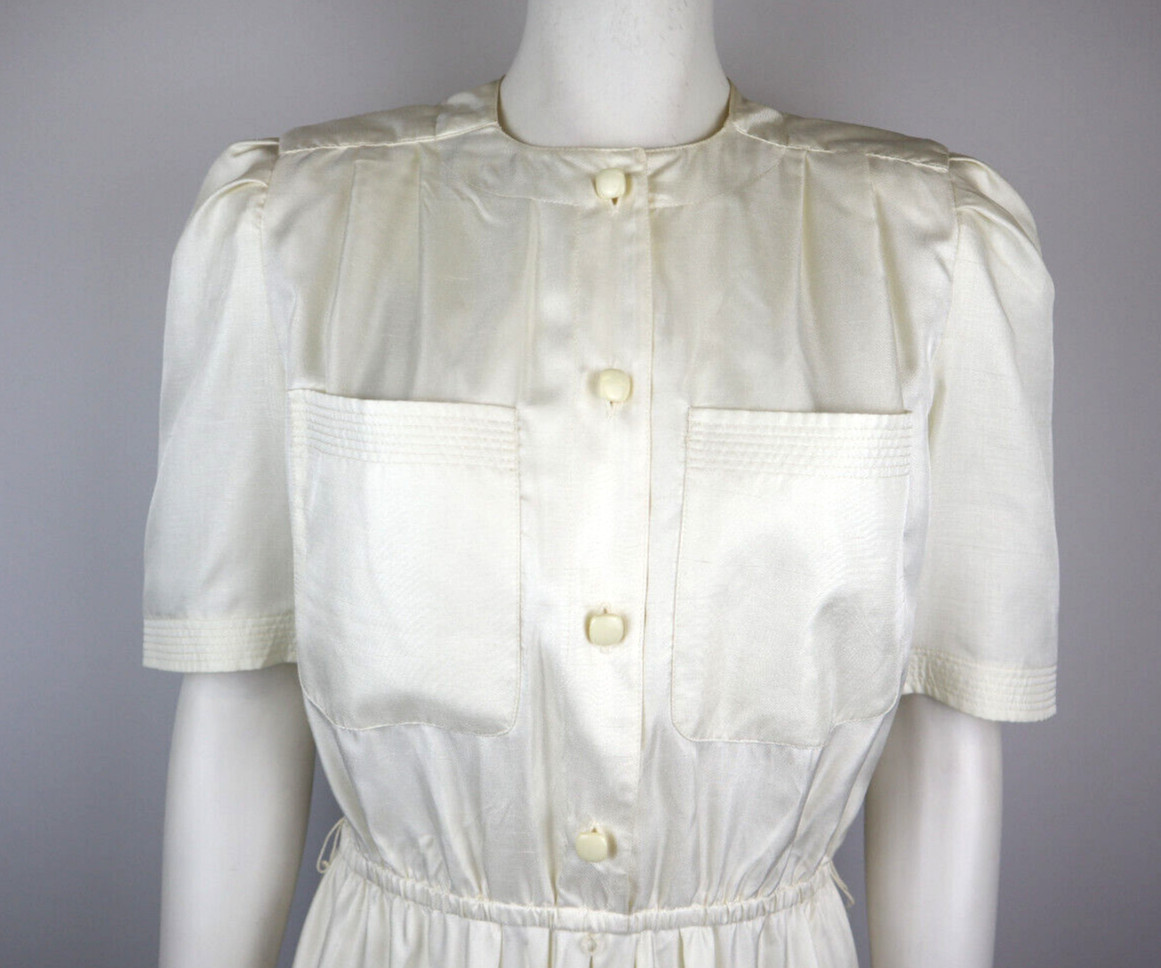 Leslie Fay Vintage Women’s Shirt Dress Size 8P Ivory White Short Sleeve A-Line