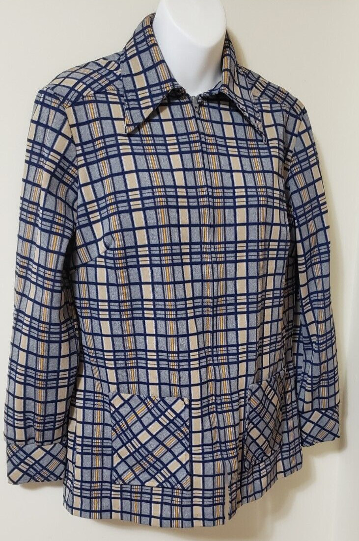Vintage Terry Of Chicago Womens Zip Front Shirt ,tunic, Blouse Size S/M