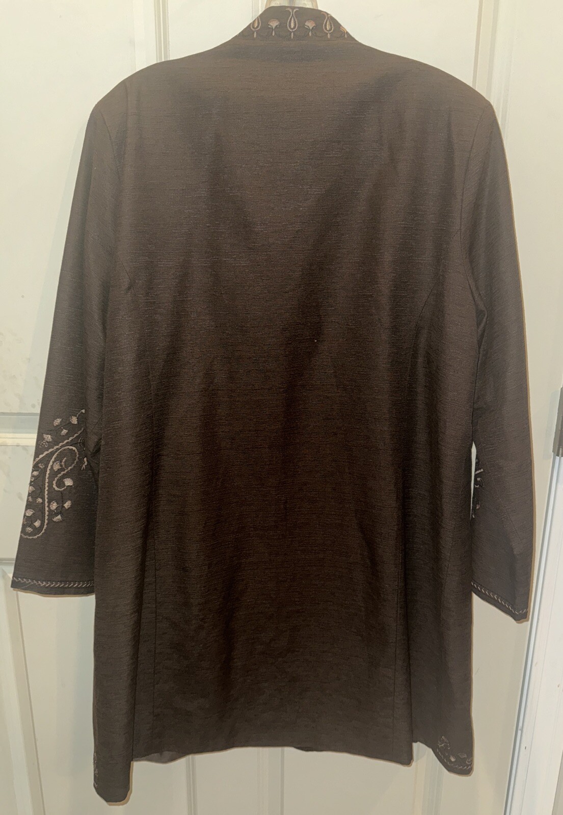 Silk Land Women’s 1X Silk/Rayon Embroidered/Beaded Brown Button Long Jacket Top