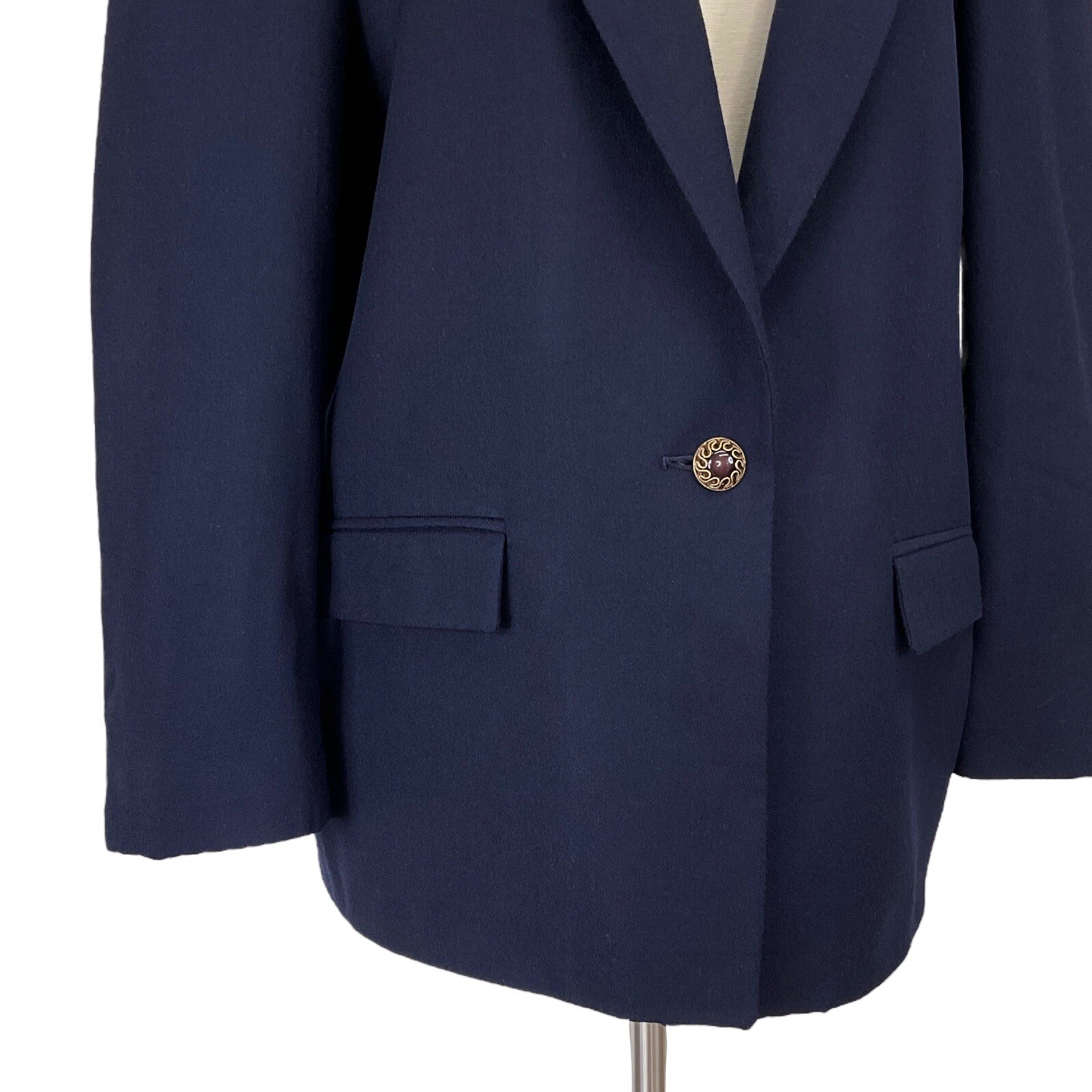 Bretton Place Womens Size 14 Blue Long Sleeve Wool Blazer Academia Career VTG