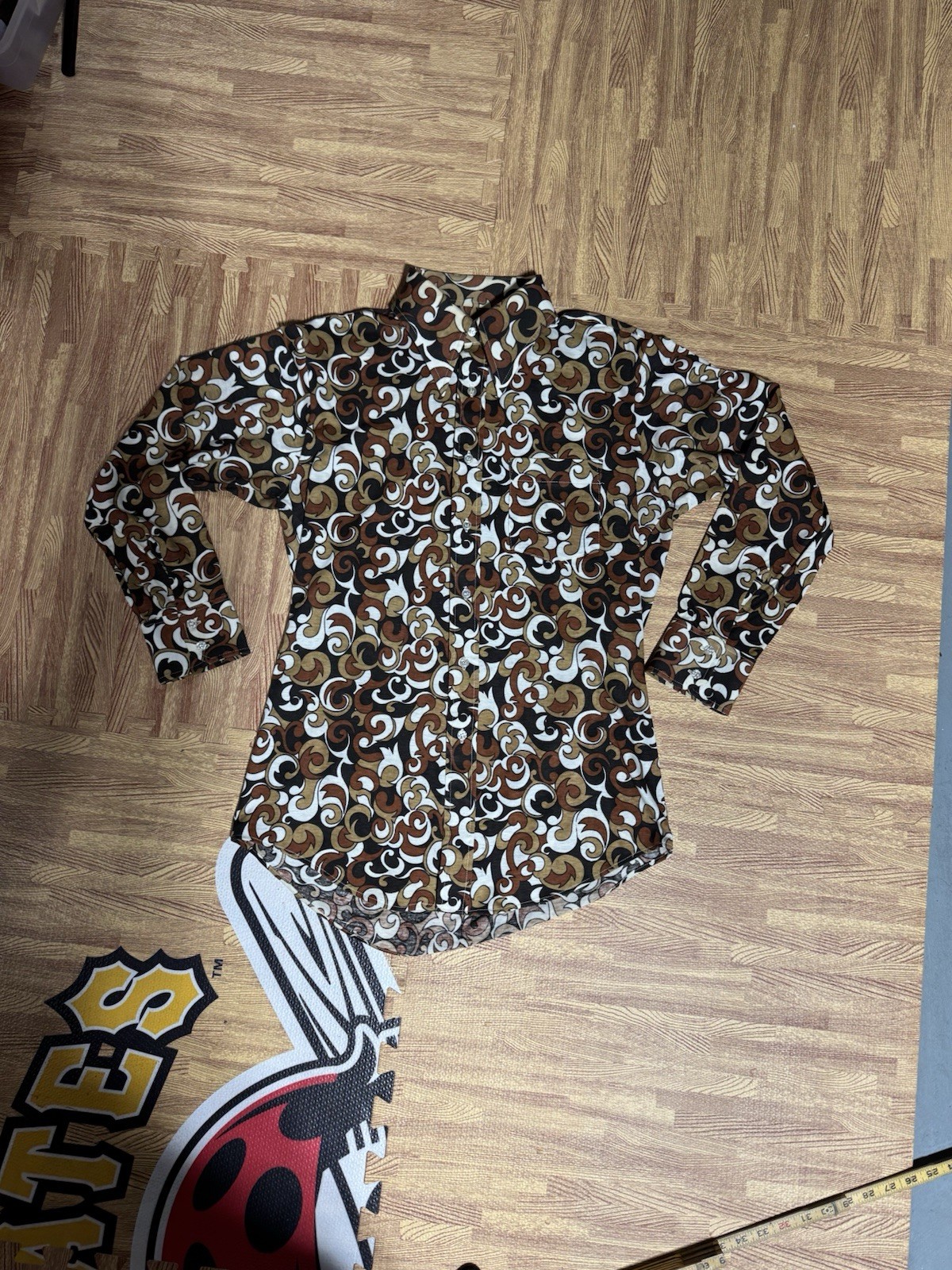 Vtg Contour Knit National Shirt Shops Brown and Black Paisley Shirt Women’s L
