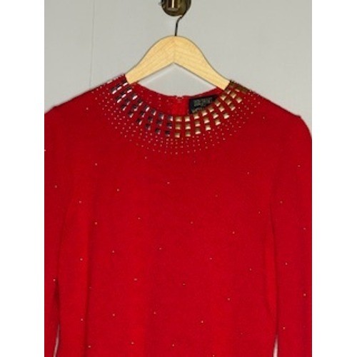 Vintage Don Sayres for Wellmore Red Dress Gold Silver Studded Size 12