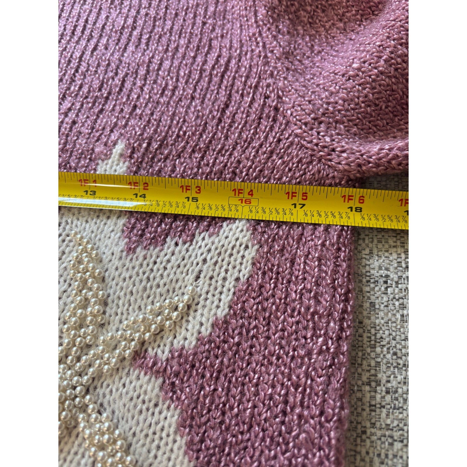 Vintage 80s Joyce Pink Floral Sweater Small Beaded Shoulder Pad Cottagecore