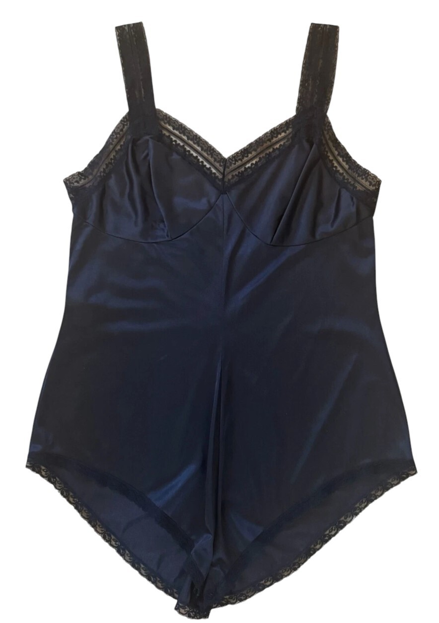 VTG 70’s Lingerie Jenelle of California Sz 34 Black Body Suit Teddy Lace Romper