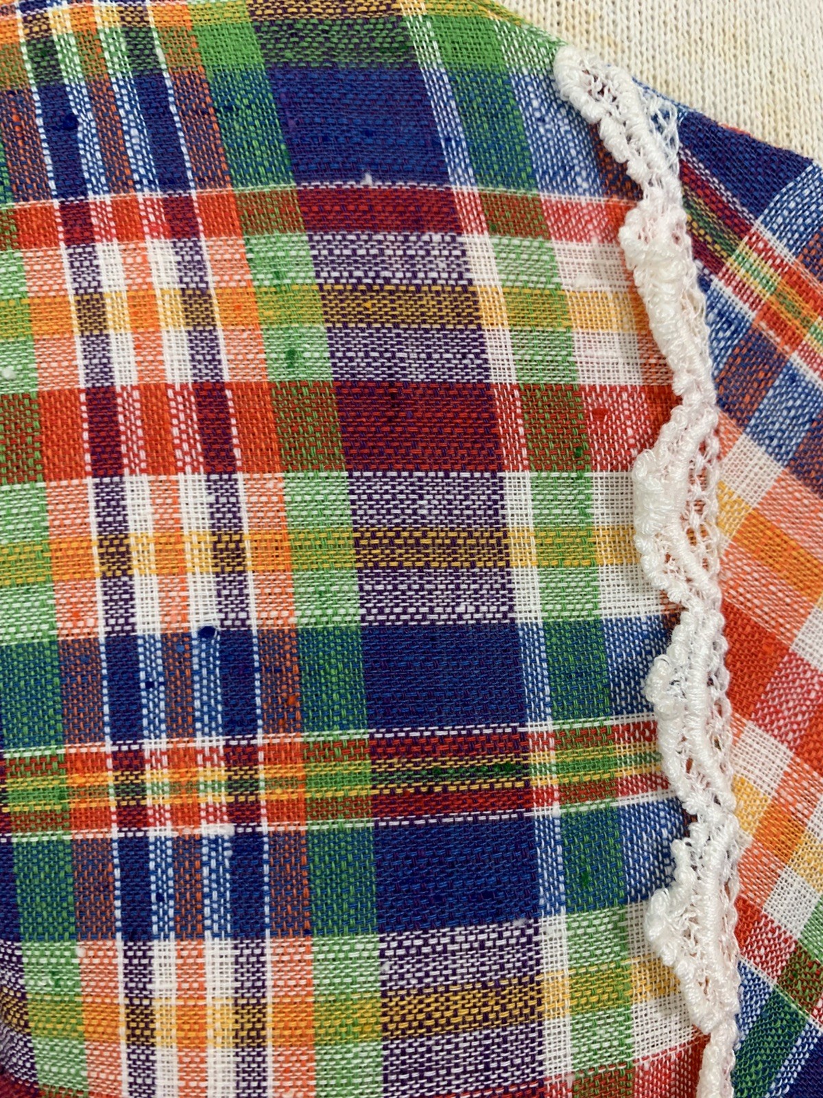 Vintage 1960s Mod Bright Plaid Woven Cotton House Dress 48” Bust /48” Waist