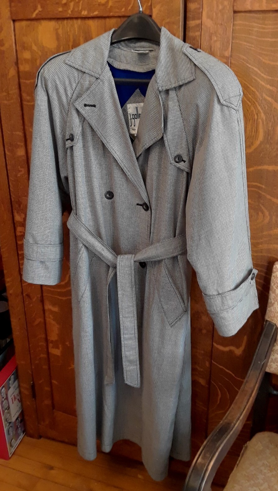 Vtg. 80s J. Gallery Midi Black And White Plaid Rain/winter Woman’s Coat Sz.7/8