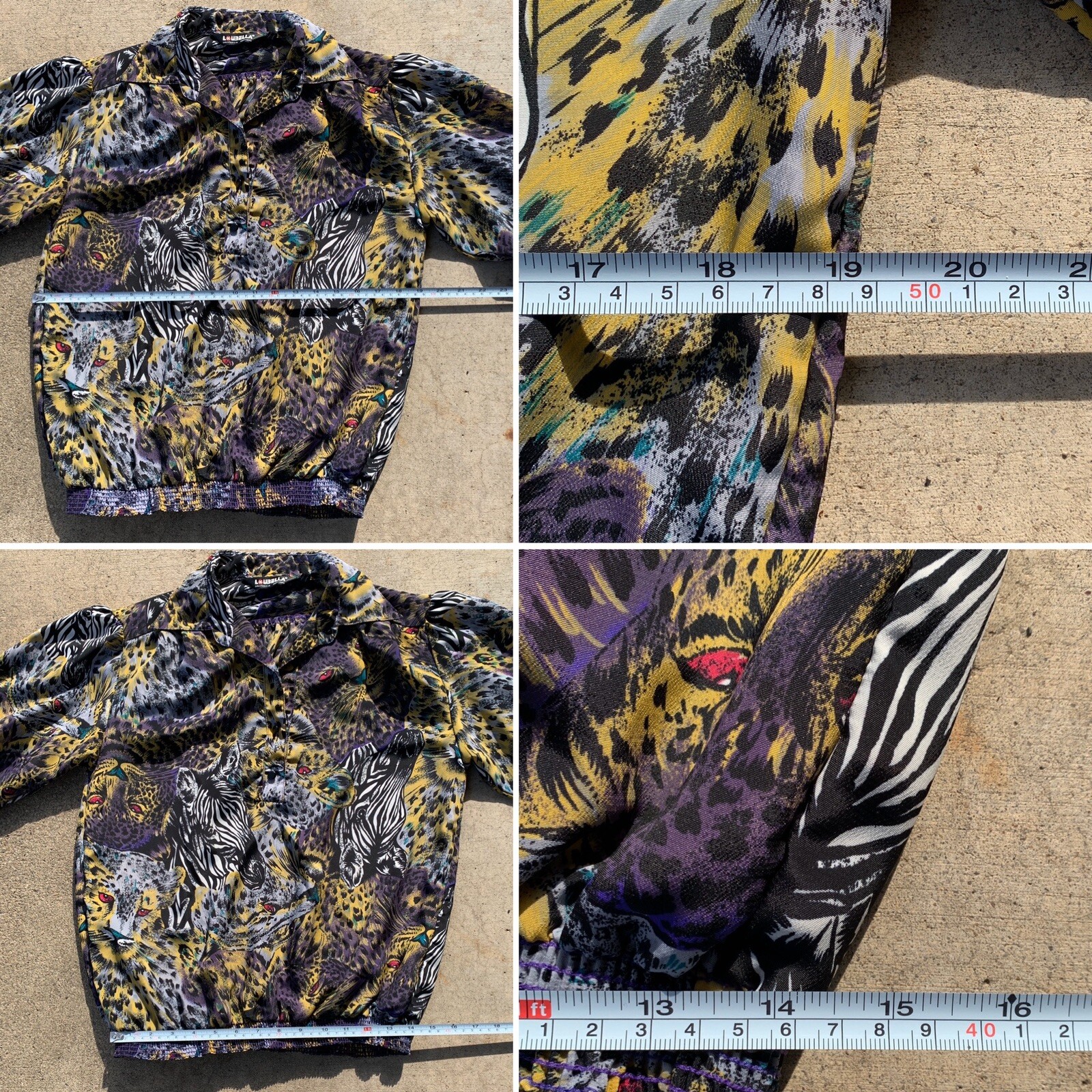 Vintage Loubella Calfornia Fashions Top Blouse Animal Print 8 80s 90s 1980s
