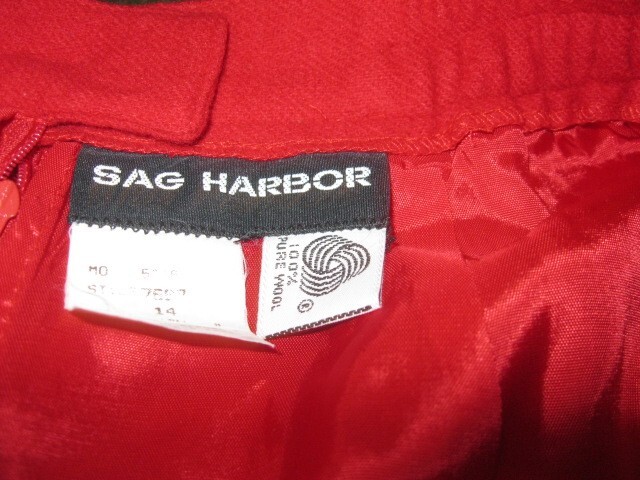 VINTAGE SAG HARBOR BRIGHT NEW W/TAGS RED WOOL SKIRT SZ 14 W 28.5