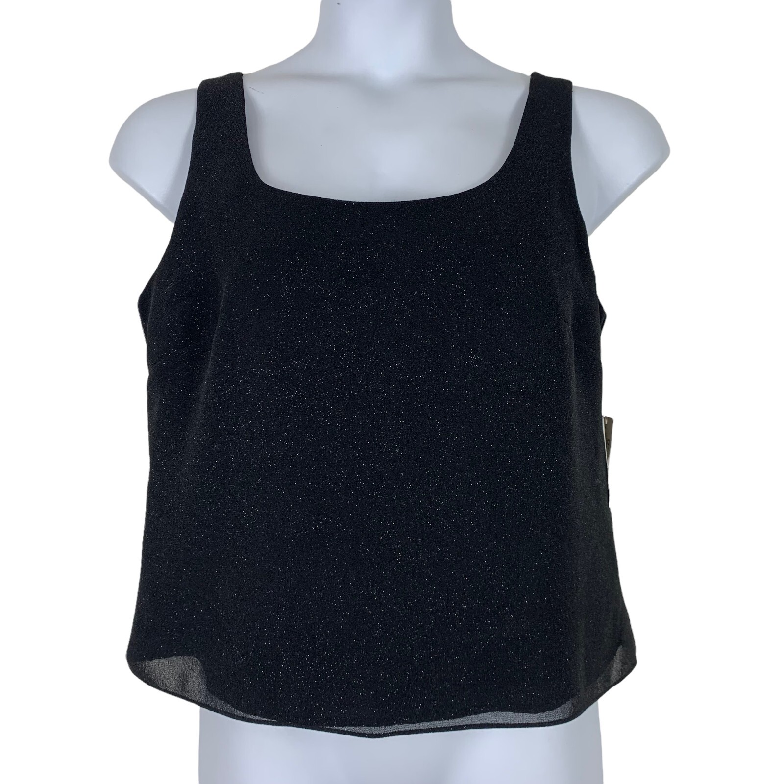 Vintage Size 14 Blouse Sleeveless Glitter Black Sparkle Lined Shirt JR Nites NEW