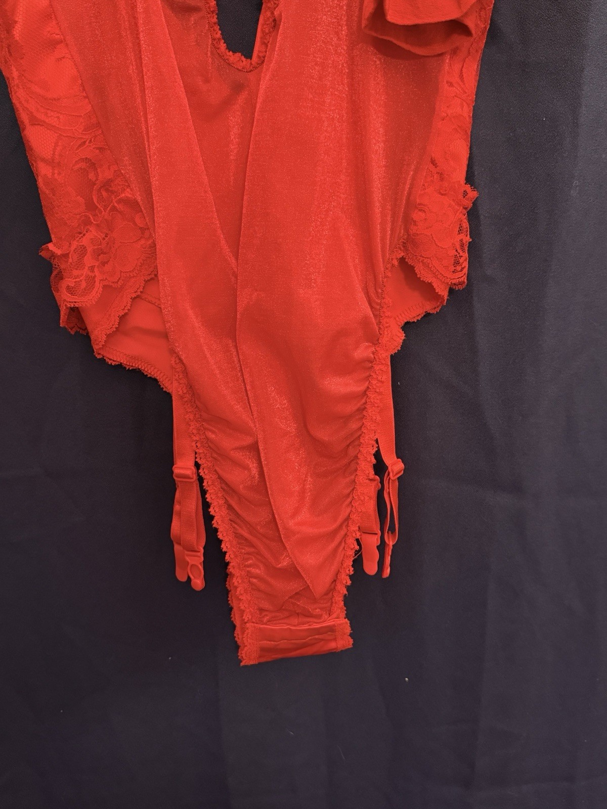 Vtg 80s Frederick’s Hollywood Red Lace Teddy Garter Lingerie USA 38 Pinup Vixon