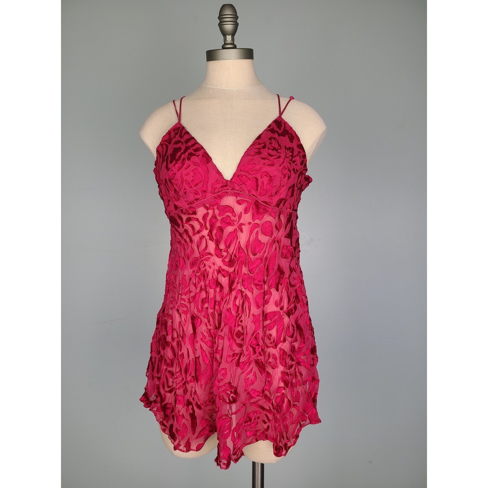 Y2K Victoria’s Secret Sz M Babydoll Mini Dress Red Pink Silk Rayon Whimsigoth