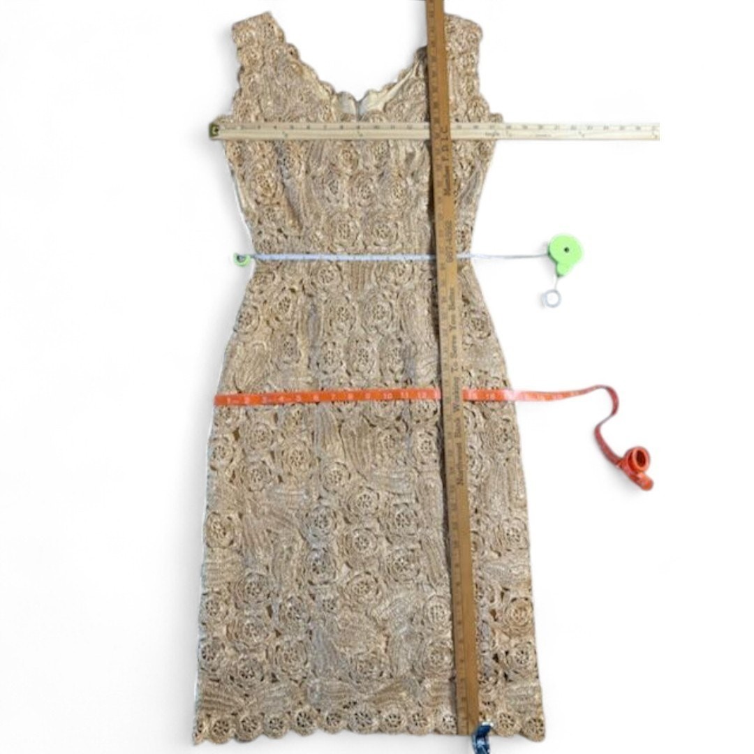 Vtg Raffia Crochet Wiggle Dress Woven Italian Tan Scallop Autumn Wedding Guest S
