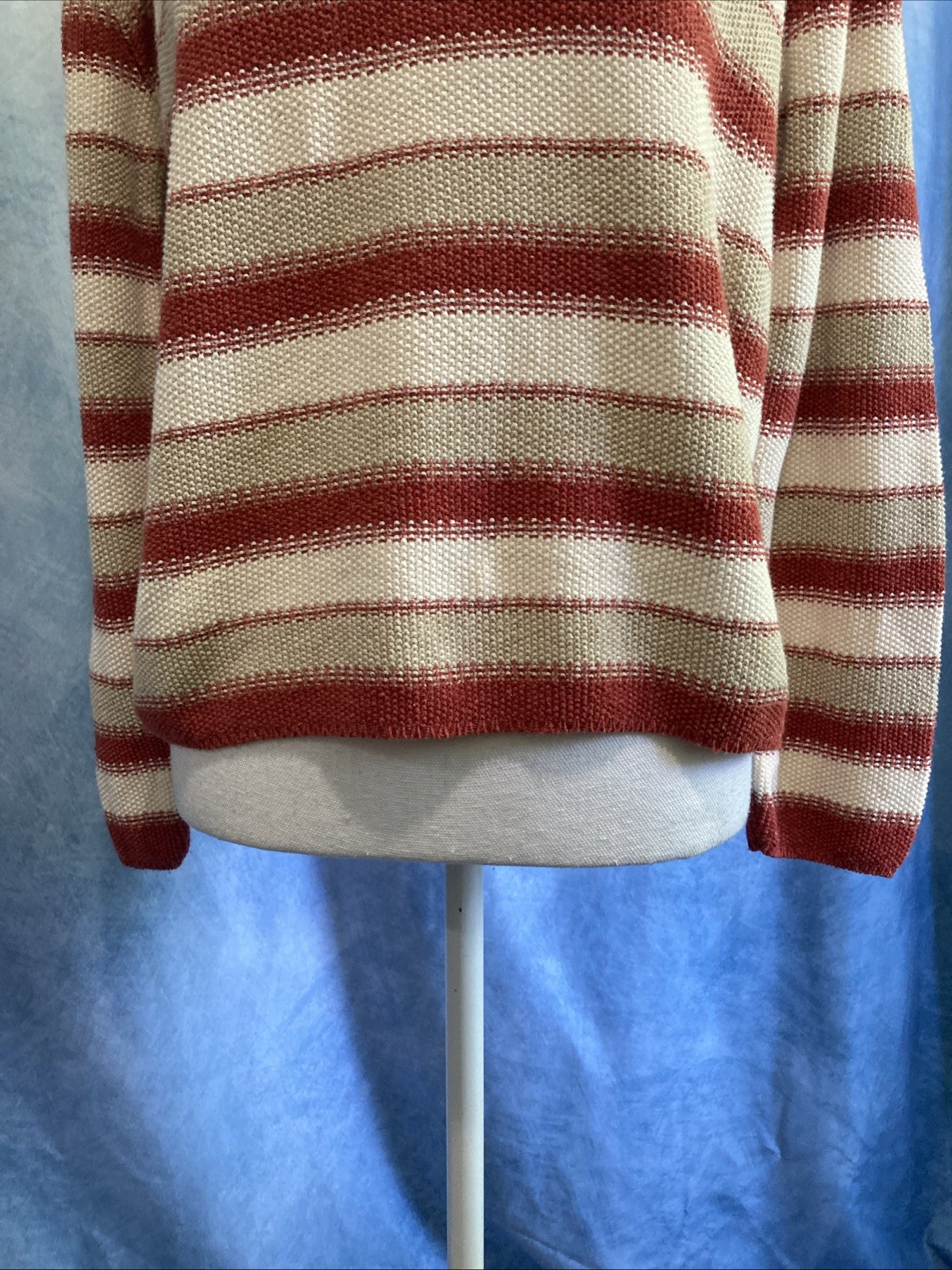 Vtg 90s Forever Creative Knit Striped Sweater Red Cream Cropped Cotton USA Indie