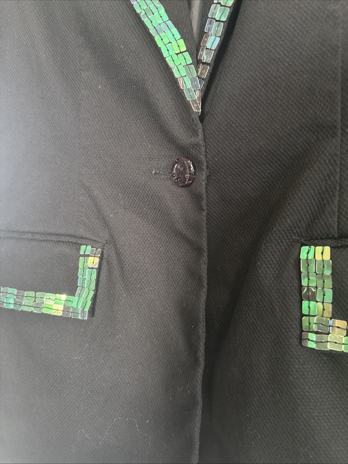 Vintage Quaker Factor Black Blazer with Green Holographic Trim