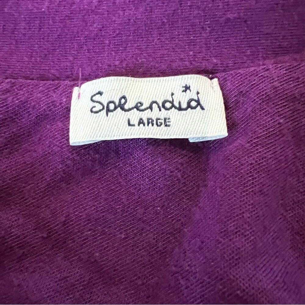 EUC Splendid dress sz L purple and heathered grey stripes. 3/4 sleeves deep V