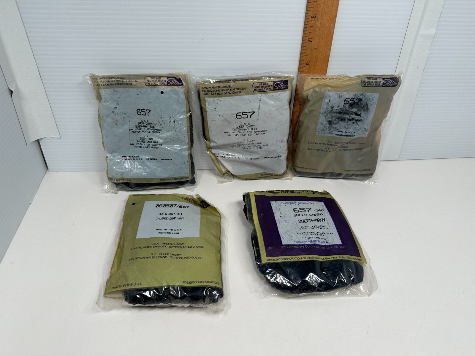 5 SILKIES Pantyhose Nylon Spandex X-Large Queen NAVY BLUE 657 SHEER CHARM NEW