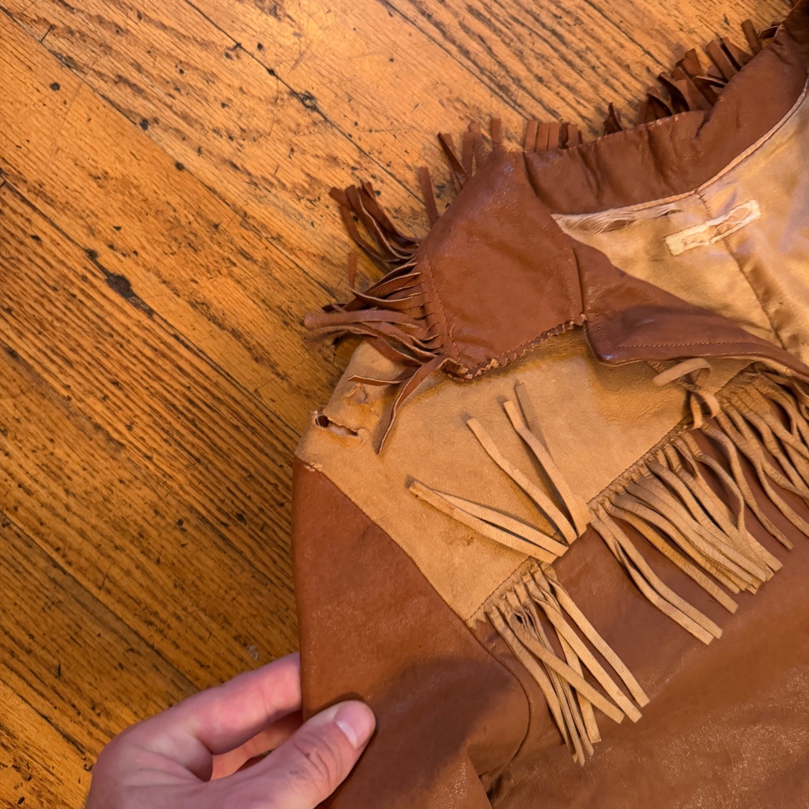 Vintage 60s 70s Western Leather Fringe Jacket Brown Tassels Boho Cowgirl