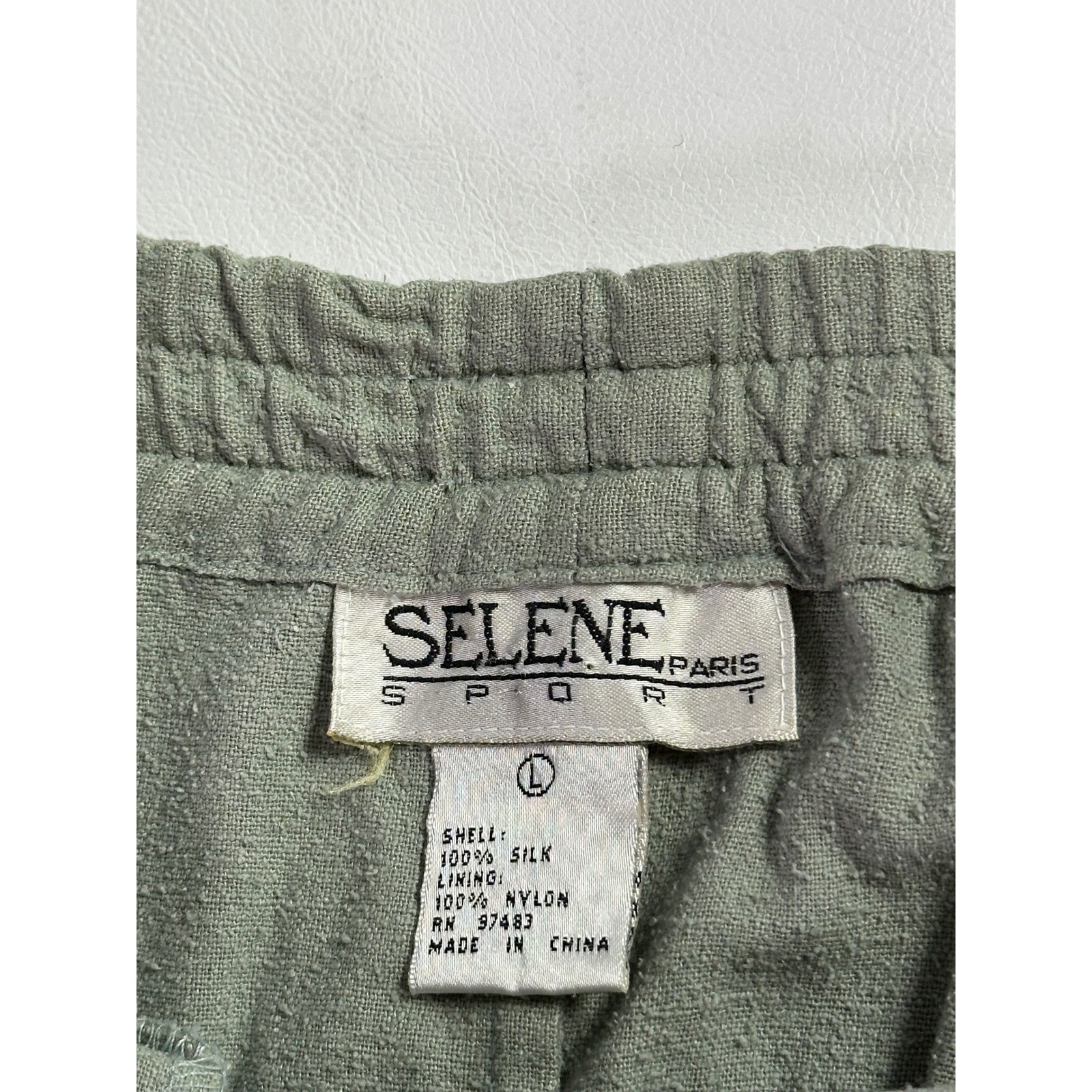 Selene Sport Sage Green 100% Silk 2-Piece Tracksuit Bomber Jacket Pants Set XL