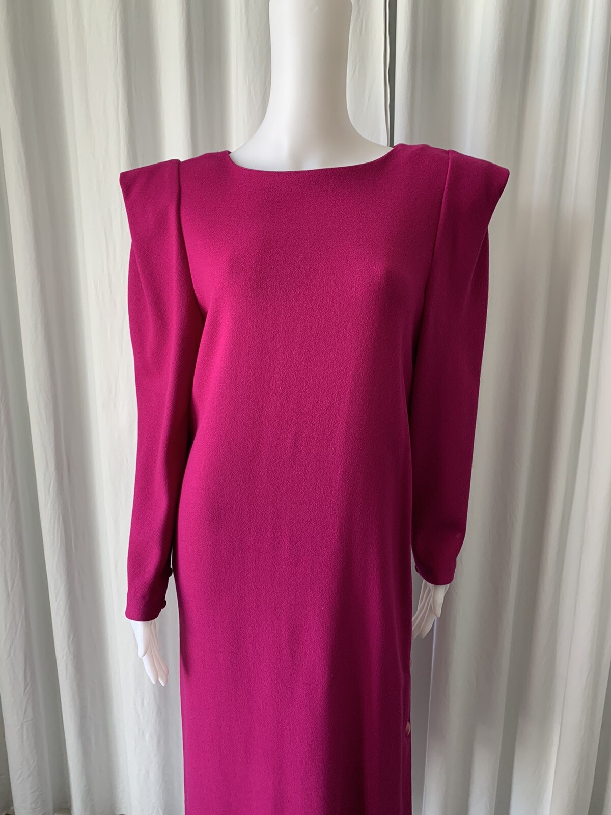 Vintage 80s Bill Blass Collection III Fuchsia Futuristic Crepe Dress 10