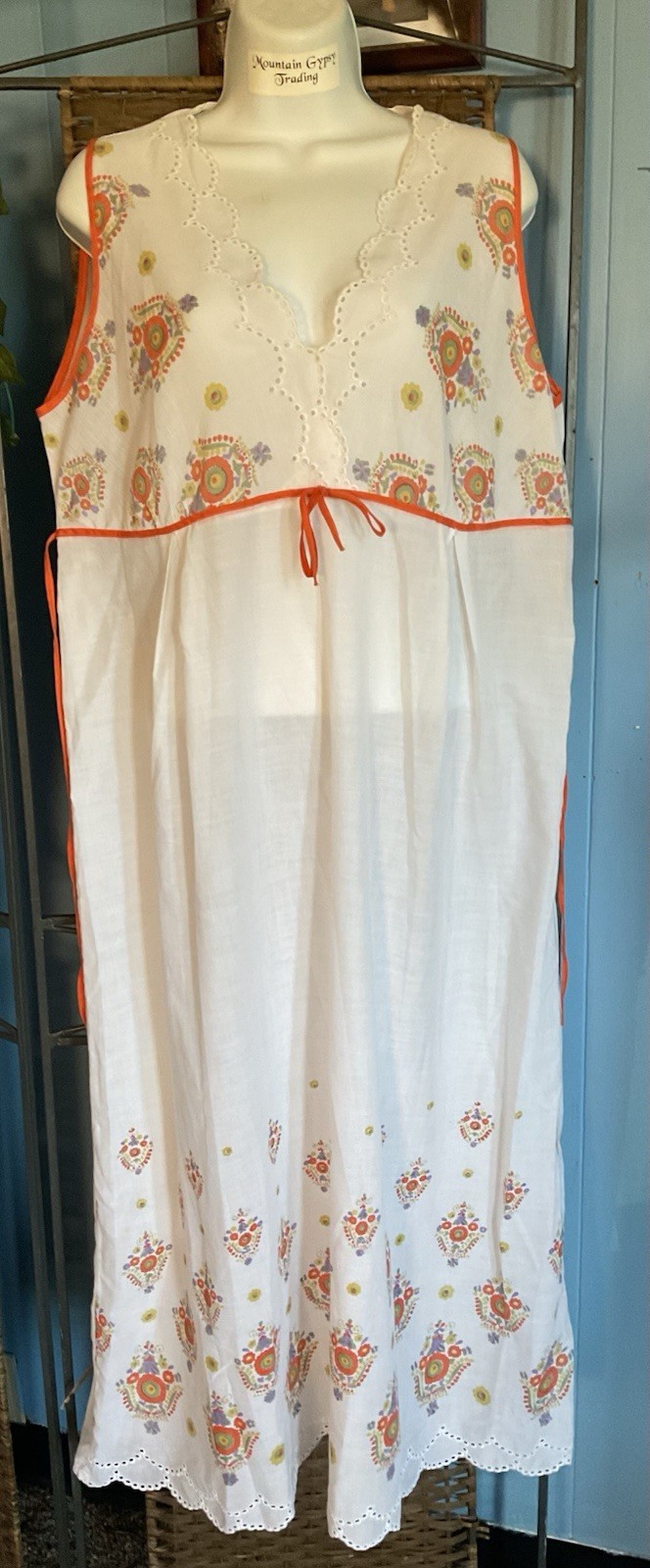 Vintage Night Gown / Dress Cotton With Flowers Tie In The Back Circa 1970’s Boho