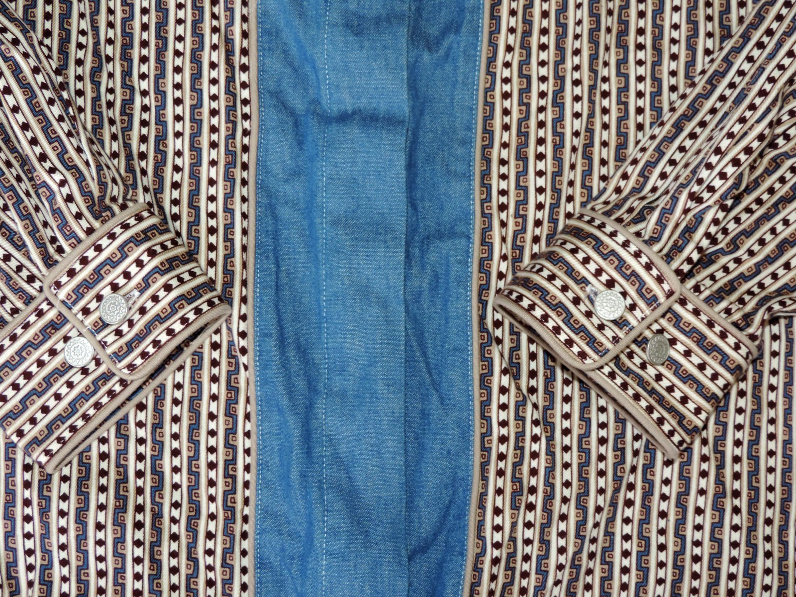 Womens VTG Wrangler Western Wear cowboy rodeo aztec print no collar shirt sz XL