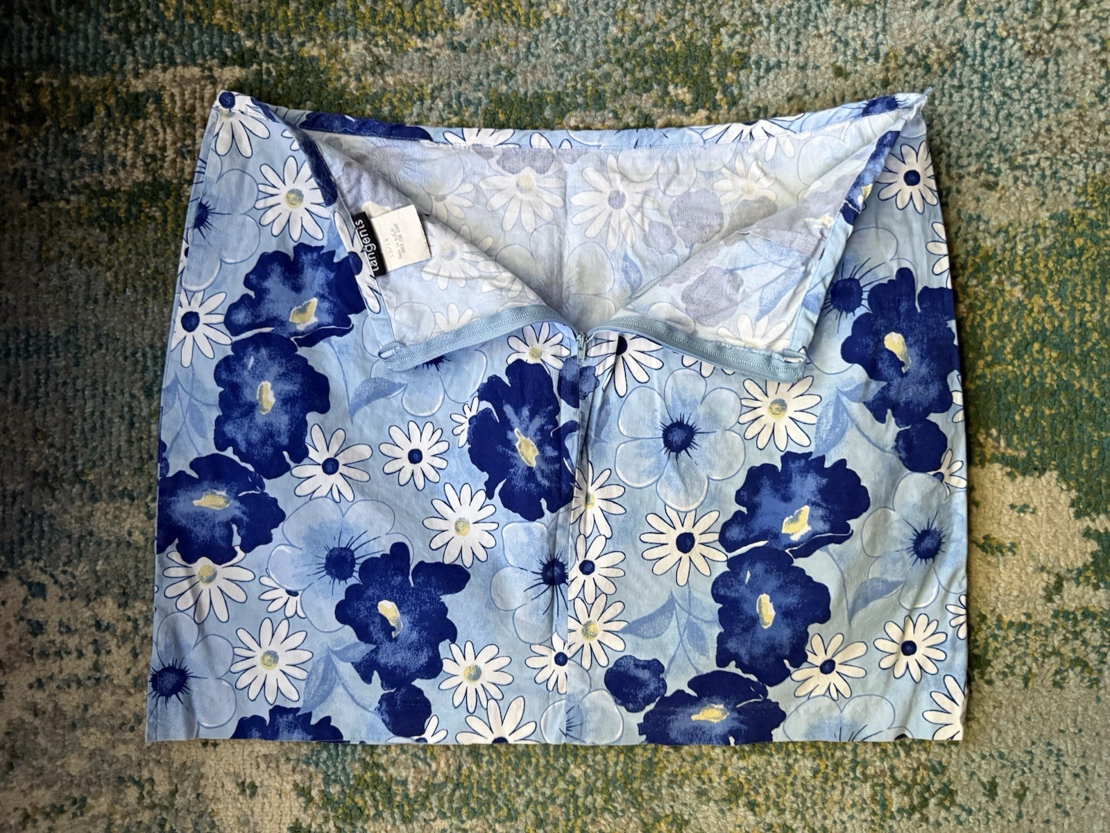 Vintage Tangents blue flower power mini skirt, size 13/14