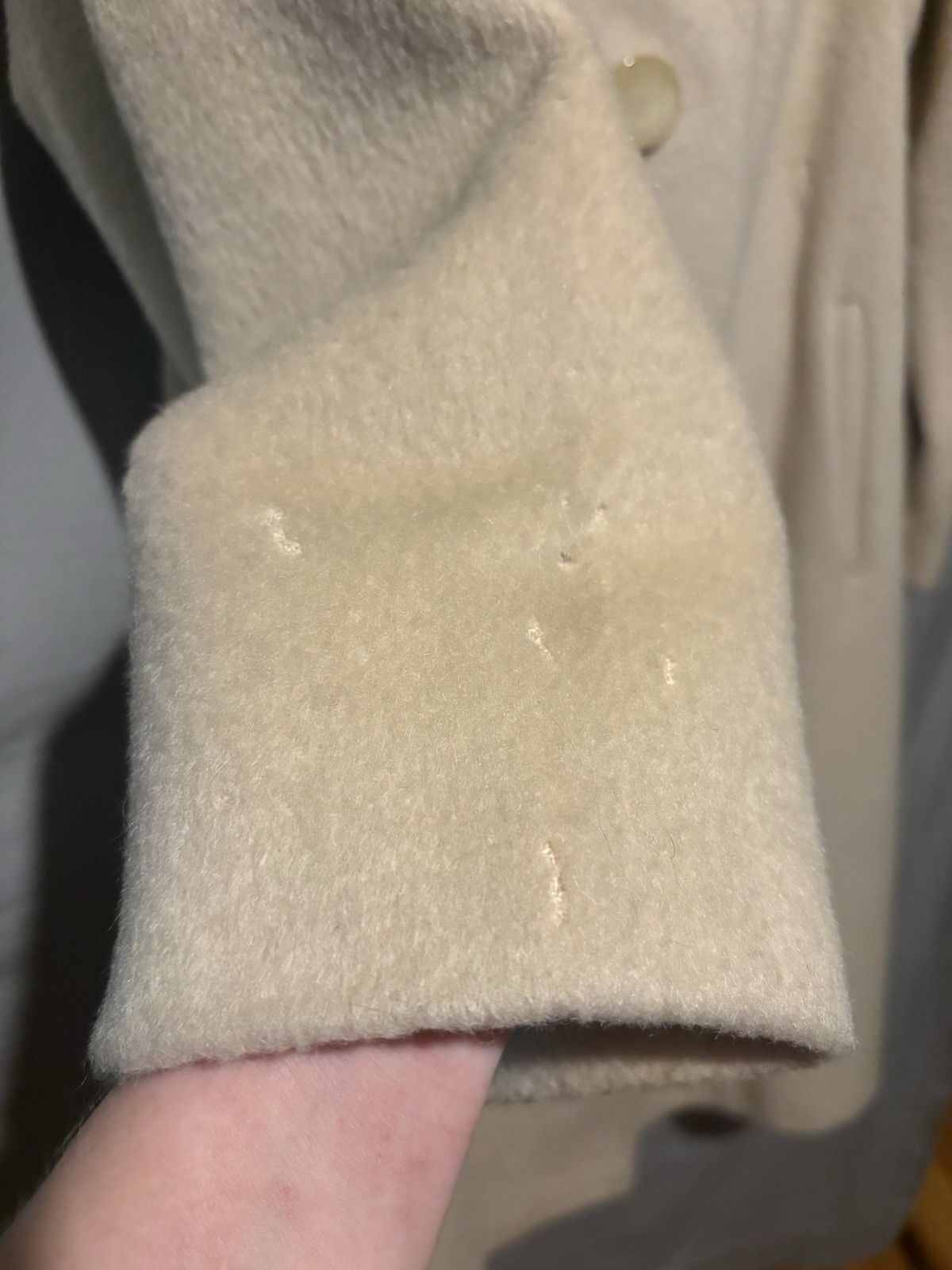 Vintage Forstmann Beige Wool Coat with Mink Fur Collar Small Some Damage!