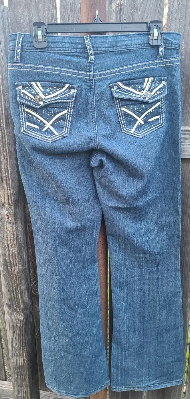Gene Culture Mid Rise Bling Boot Cut Dark Wash Women’s Jeans Size 8 VTG 32 X 32