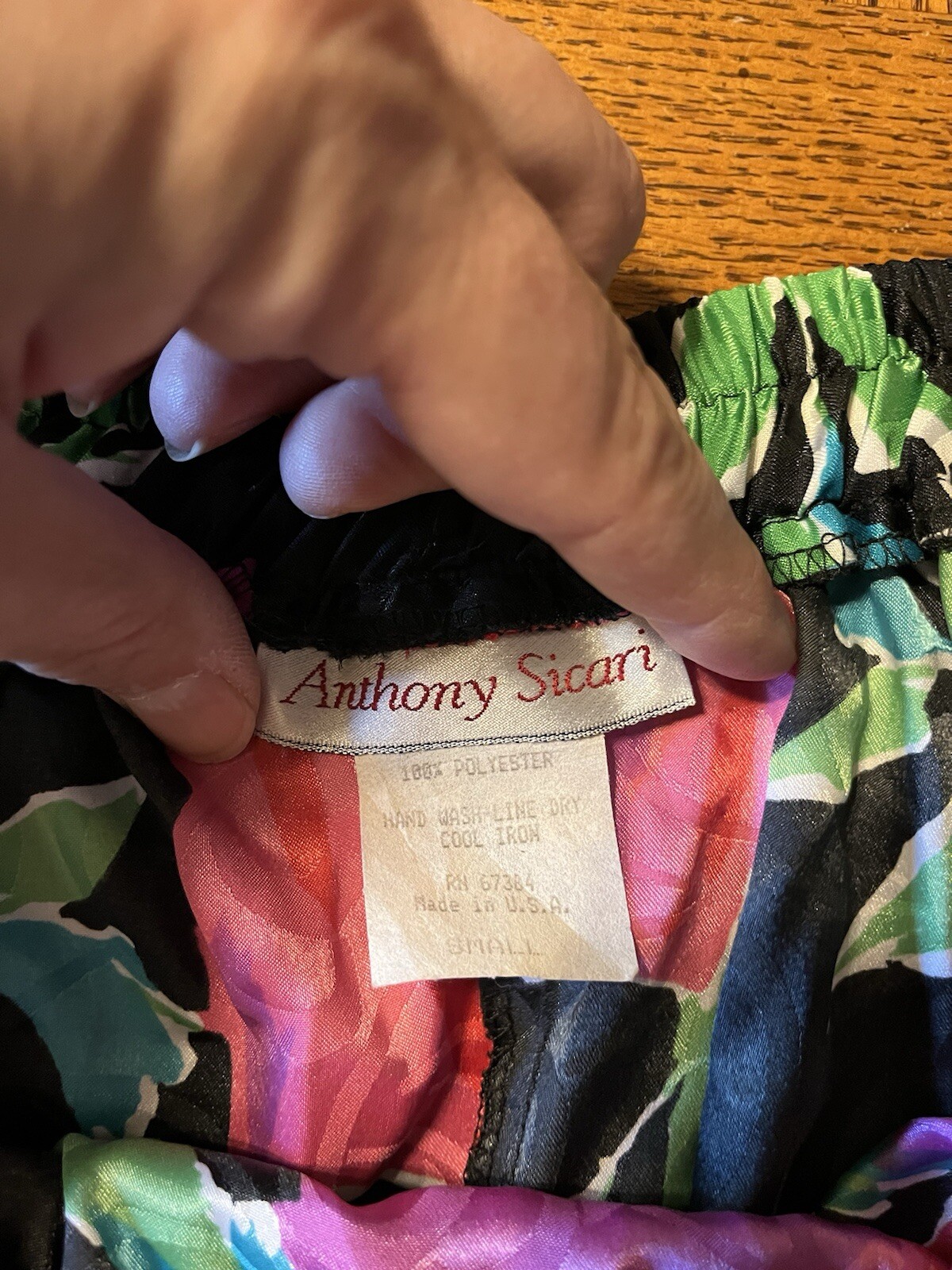 Vtg 80s Anthony Sicari Small Bright Abstact Floral Satin Midi Skirt Belt Sash