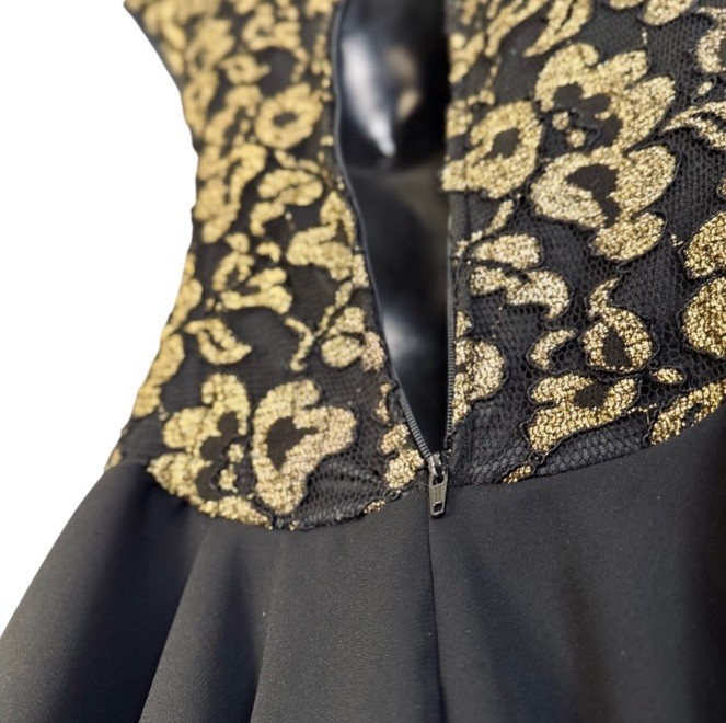 Vintage 80’s Late Edition Black Sheer Gold Floral Tier Ruffle Mini Dress Size 8