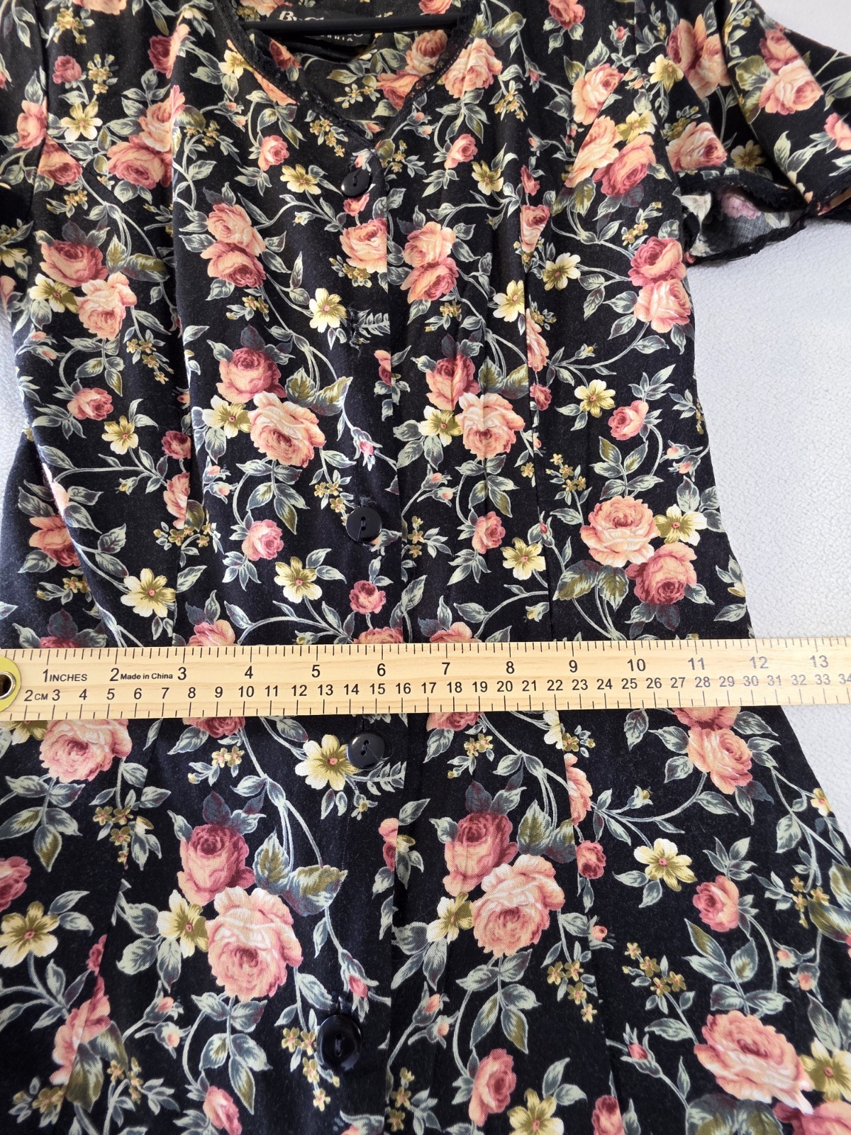 Size XS- Vintage 90s By Choice California Floral Rayon Dress Black Rose Mini